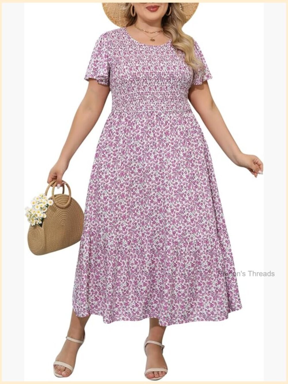 Plus Size Maxi Dress Ruffle Sleeve Floral Print with Pockets